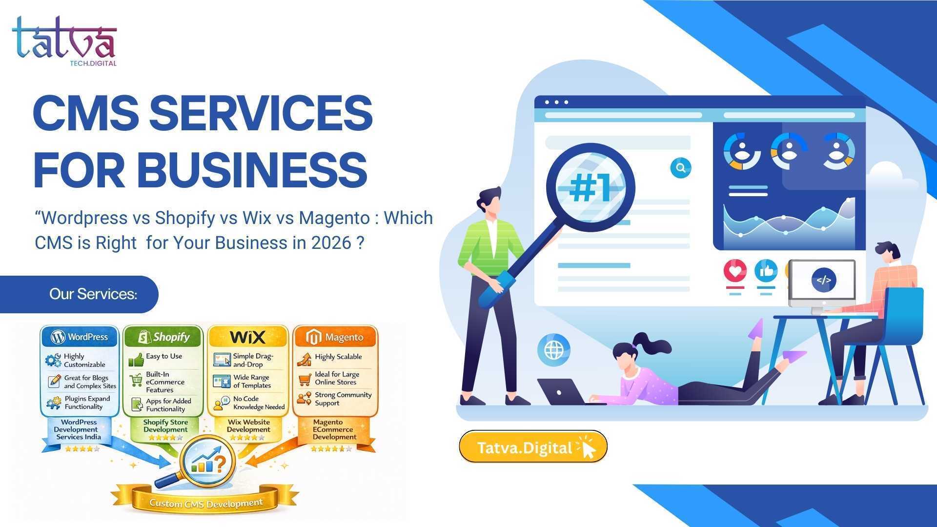 WordPress vs Shopify vs Wix vs Magento: A complete CMS comparison to choose the right platform for your business in 2026.